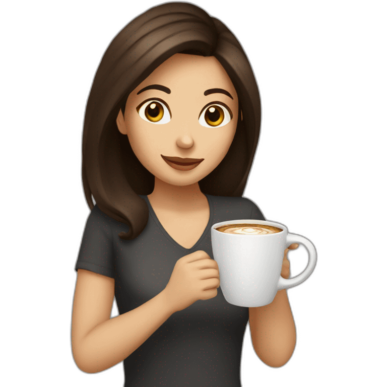 Brunette girl drinking coffee  emoji