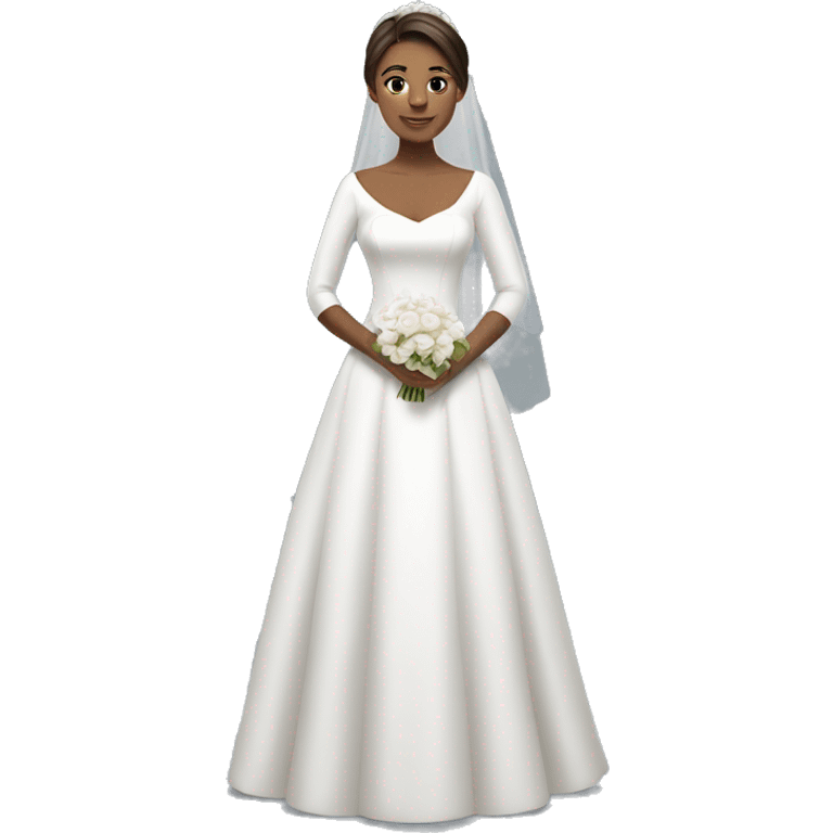 bride in white dress with 3/4 sleeves outdoors emoji