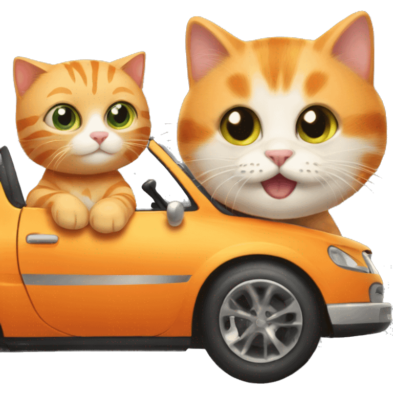 Orange cat with his friend baby car emoji