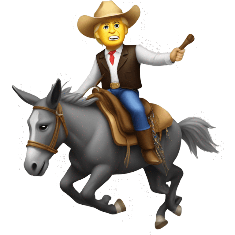 Donald Trump riding a donkey like a rodeo cowboy emoji