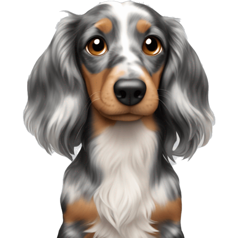 Two Tri Merle long haired Dachshunds together emoji