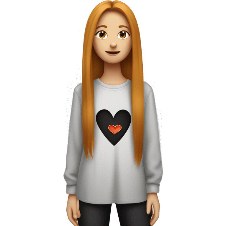 A teenager girl with long straight ginger hair with a oversized shirt saying “love yourself” in turkish with black flared jeans emoji