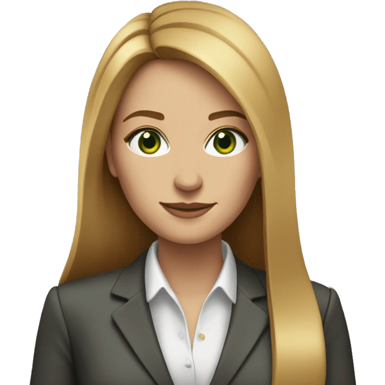 executive woman, long straight golden brown hair, green eyes, business suit emoji