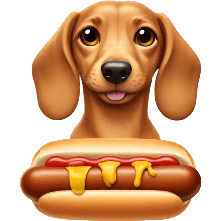 Dachshund puppy with a hot dog emoji