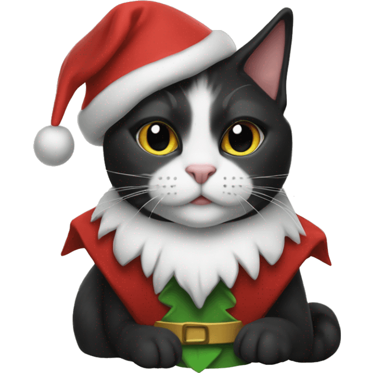 Tuxedo cat wearing elf costume  emoji