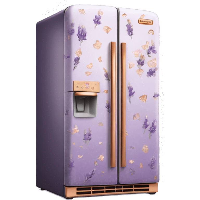 Realistic lavender and copper fridge decorated in rose gold and purple flower pattern. emoji