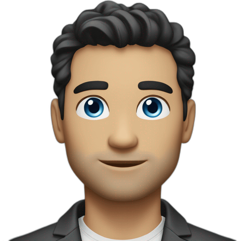 man, blue eyes, 30 year old, caucasian, black hair, blazer, t-shirt, good looking emoji