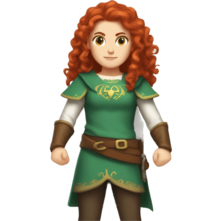 a white girl with long red curly hair and freckles, cosplaying Zelda emoji