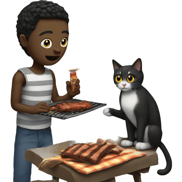 haitian migrant has bbq with befiended cat emoji