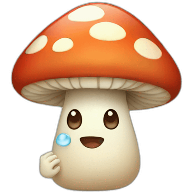 An cute mushroom waving and crying emoji