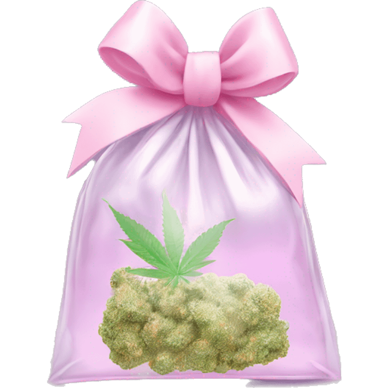 Clear bag with cbd in it tied with baby pink bow emoji