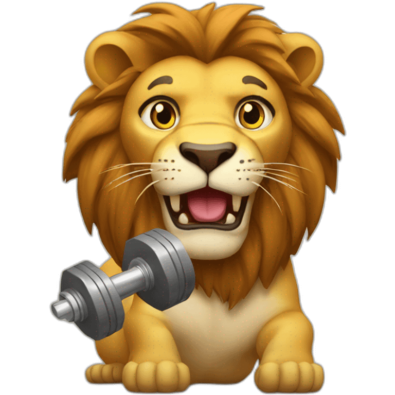 lion emoji with dumbell emoji