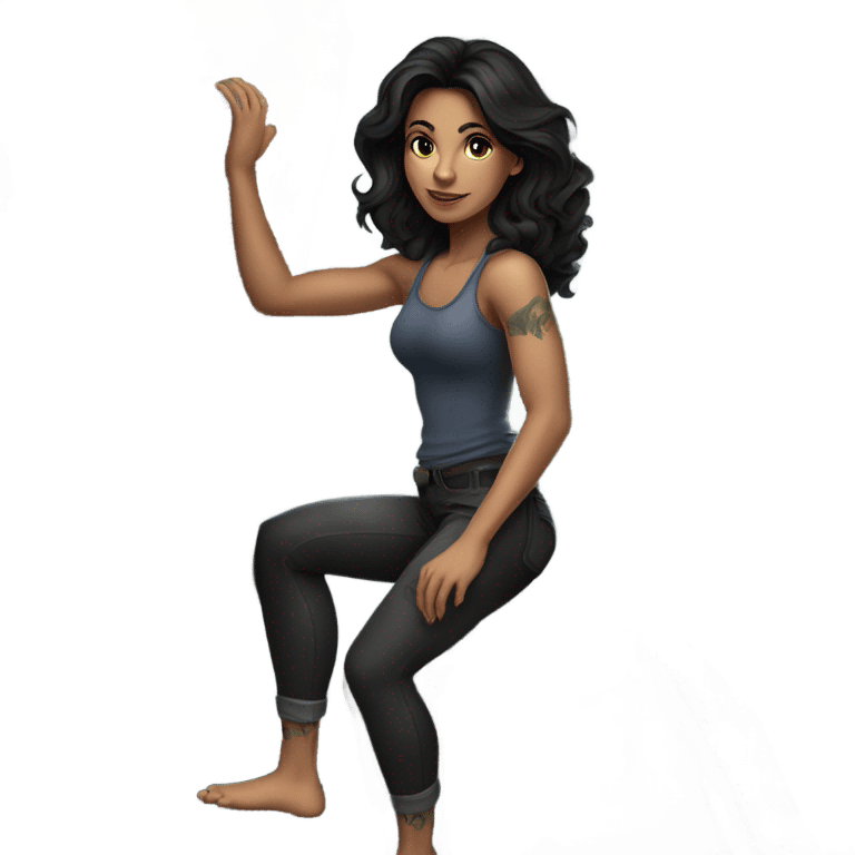 Beautiful dark haired tattooed woman climbing boulder  emoji