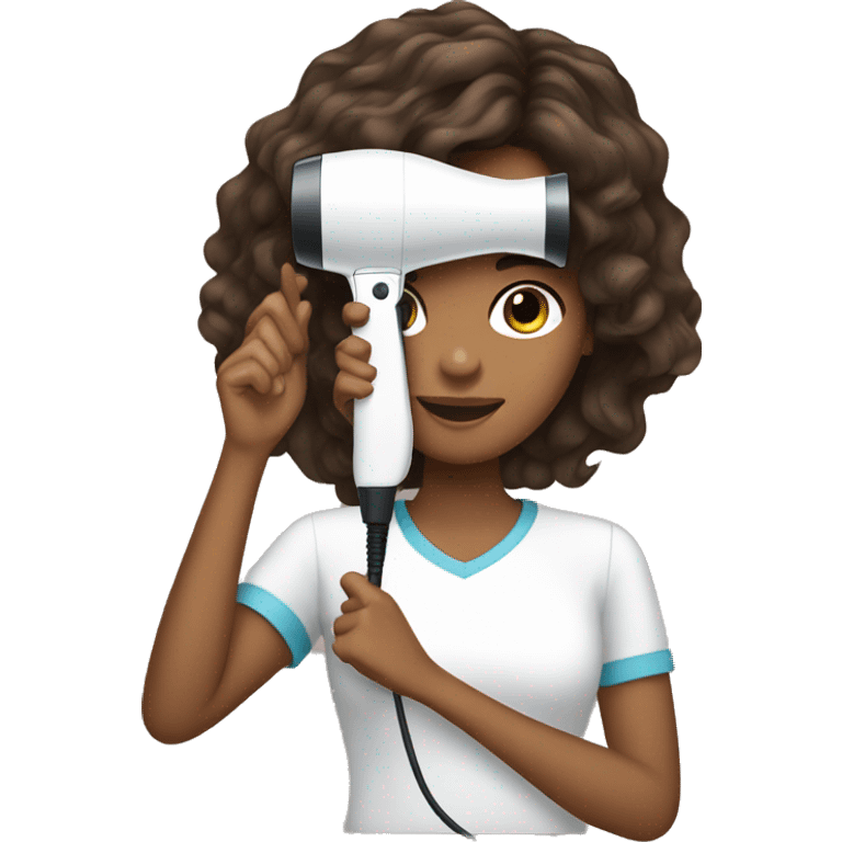 Pretty brown haired girl holding a hair dryer  emoji