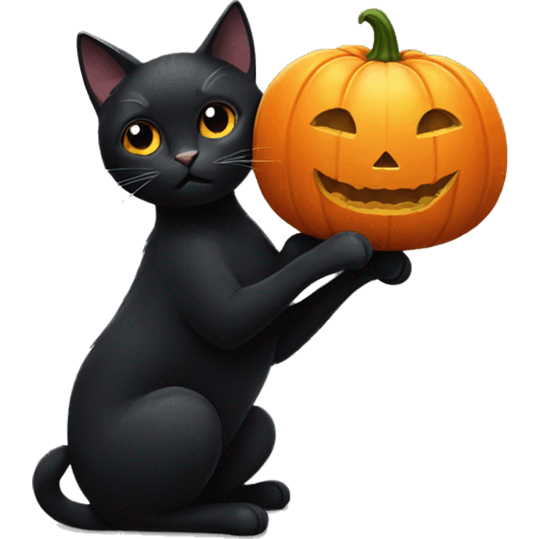 Black cat with a pumpkin emoji