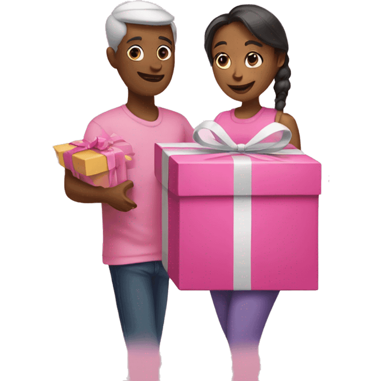 Two people in pink opening presents  emoji