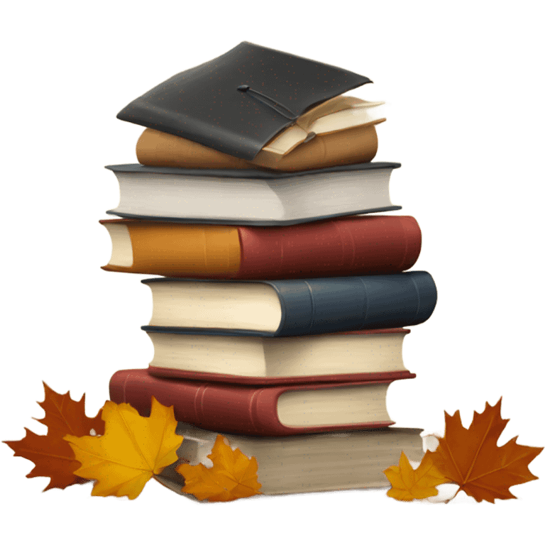  A stack of books with autumn leaves around. emoji