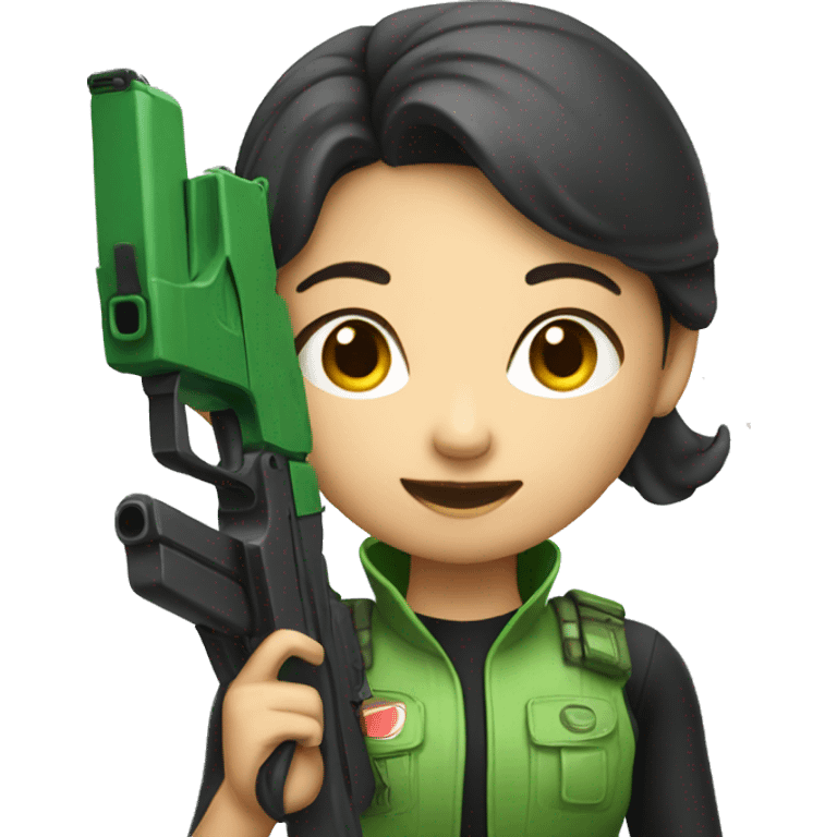 asian girl with green blaster emoji