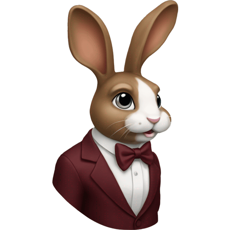 Sitting down. Crème bunny. Burgundy bow tie emoji