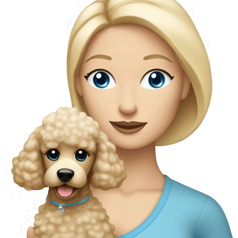 blonde mom with straight hair has blue eyes is holding a cream poodle  emoji