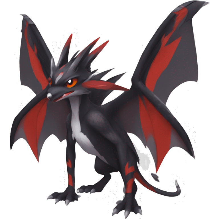 Black Cool Edgy Anthro Noivern-Nargacuga Fakémon  with White and Red Edgy markings emoji