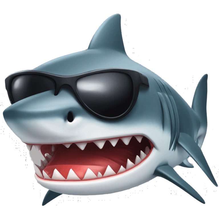 Red muscular anthropomorphic brutal shark wearing black sunglasses. emoji