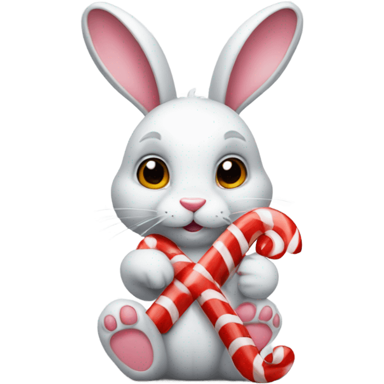 bunny holding a candy cane with a red diamond emoji