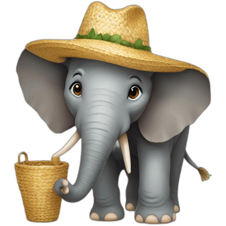 Elephant with straw hat emoji