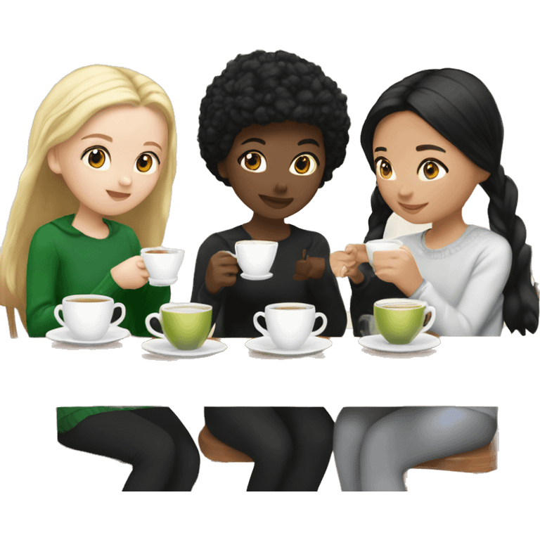 Blonde, white girl and Asian black haired girl drinking tea at Christmas time emoji