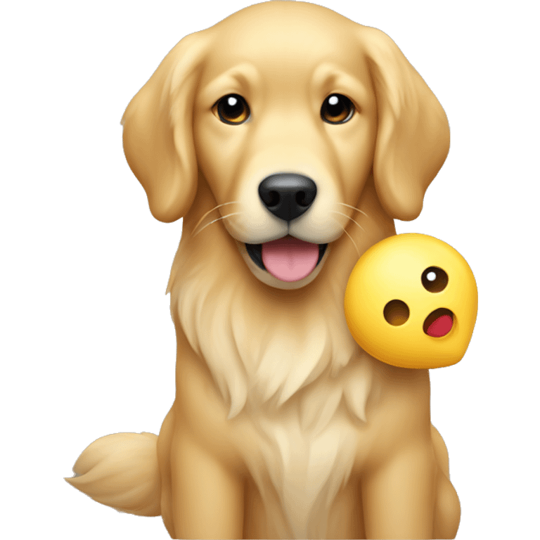 Make me a golden retriever holding a tiny toy emoji