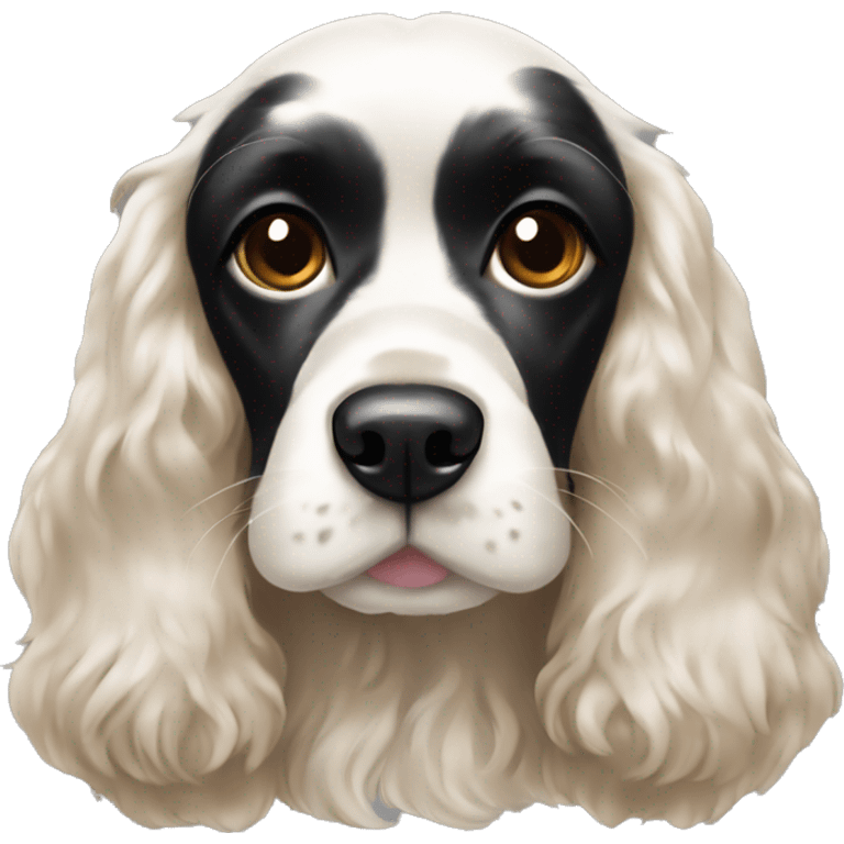 Cocker spaniel with black face and white body a little bit of white on her face l emoji