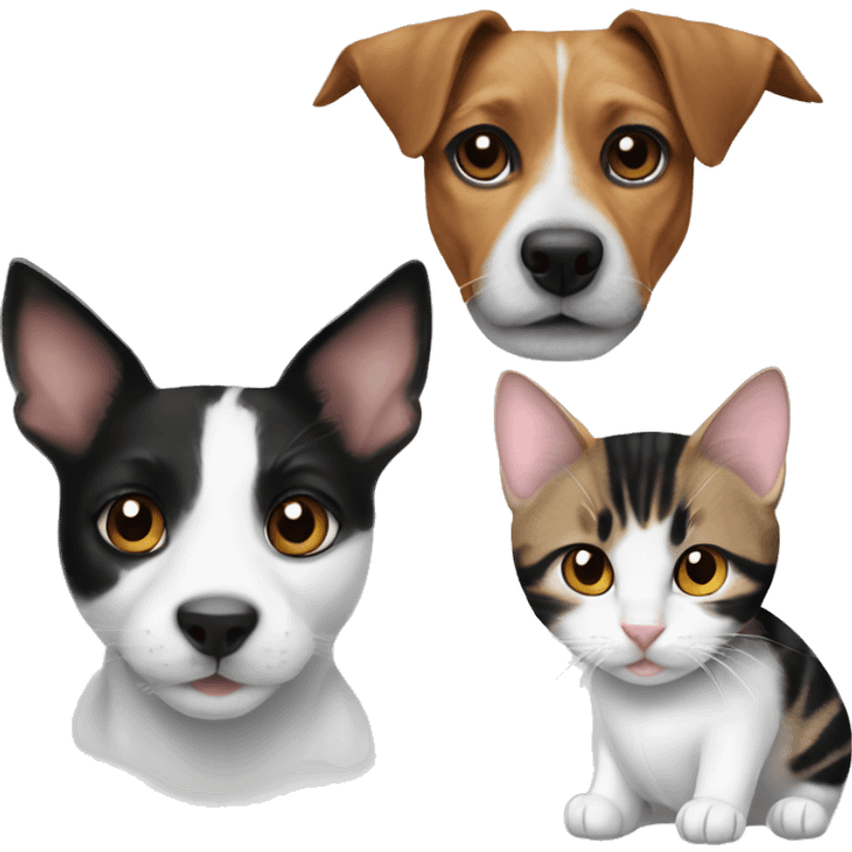 Jack Russell and Black and White Cat and Tabby Cat emoji