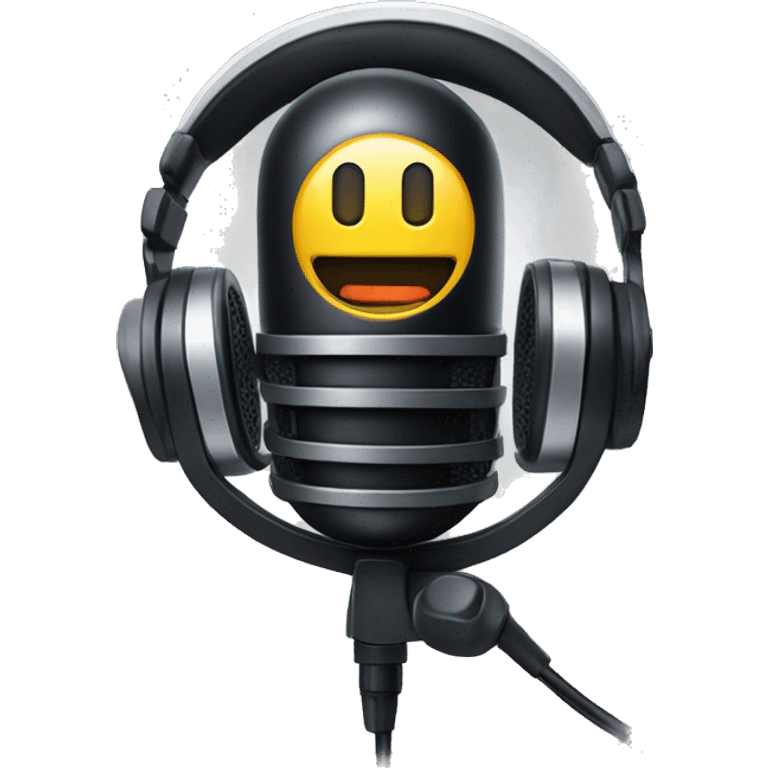 A studio condenser microphone with a headphone around emoji