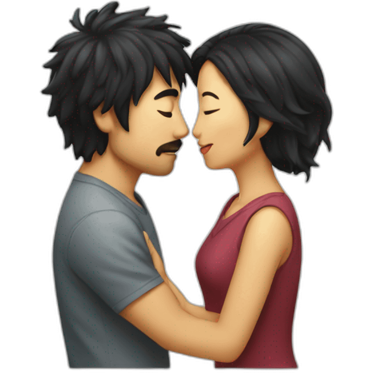 scruffy-man-and-asian-woman-kissing emoji