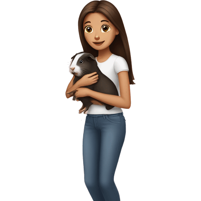 brunette girl holding three guinea pigs emoji