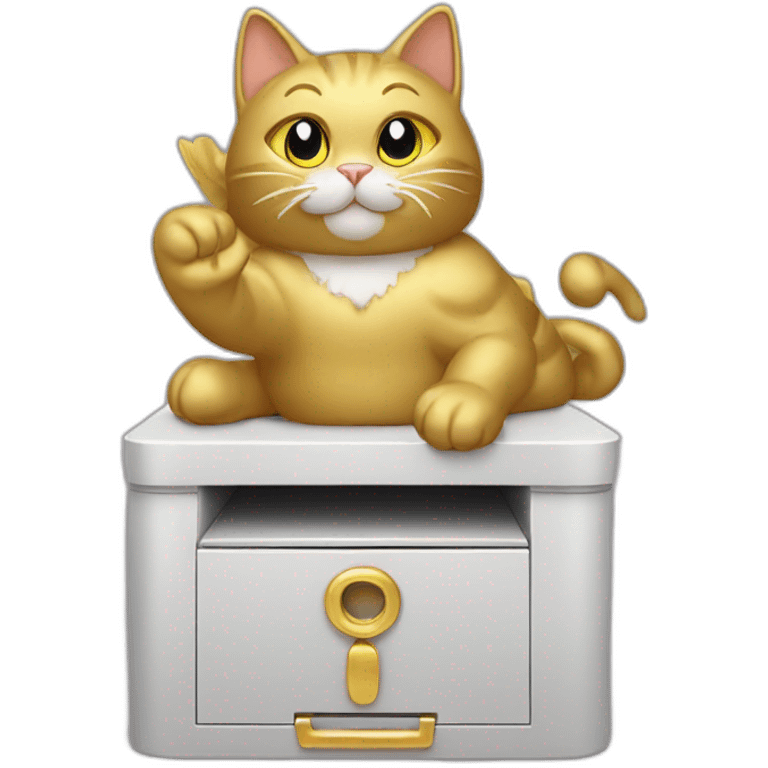 cat secretary sitting on top of the gold cloud emoji