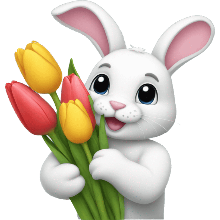 bunny holding tulips  emoji