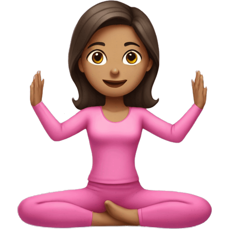 Brunette girl in pink suit doing yoga emoji