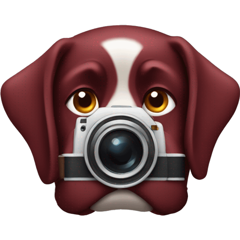 Dark red dog with camera emoji