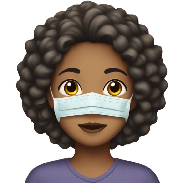 Mixed raced girl with waxy hair with face mask emoji