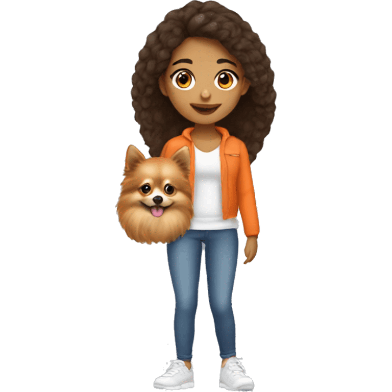 Young Latina girl with orange Pomeranian emoji