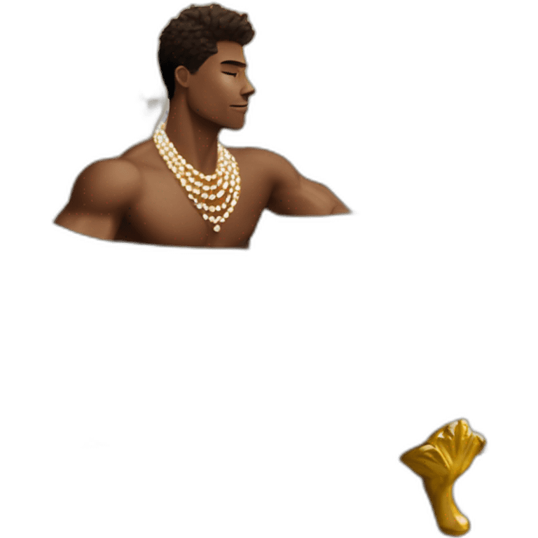 Posh-muscle-boy-pearl-necklace-in-golden-bathtub emoji