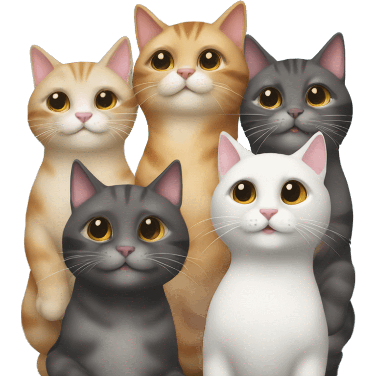 three girl cats and 3 boy cats in a conga line emoji