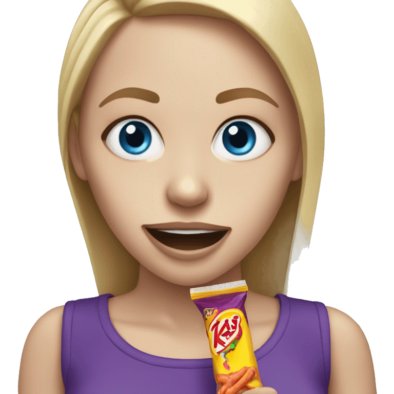 White girl with blue eyes eating takis emoji