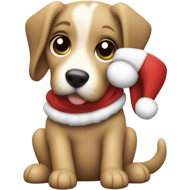 a Christmas doggy hugging a toy emoji