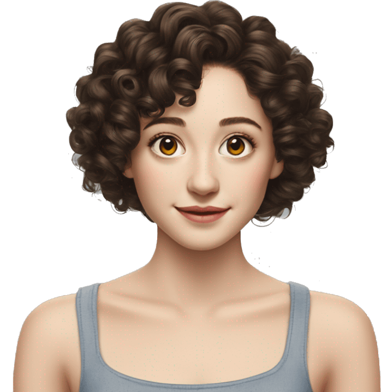 Emmy Rossum Teenager long dark brown curly hair, hyperreal photoreal emoji