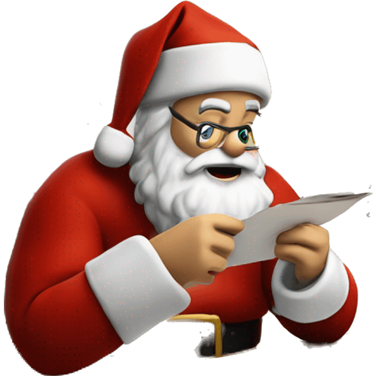 European Santa Claus is sitting on a desk, writing something down on a sheet of paper, solving complicated math puzzles emoji