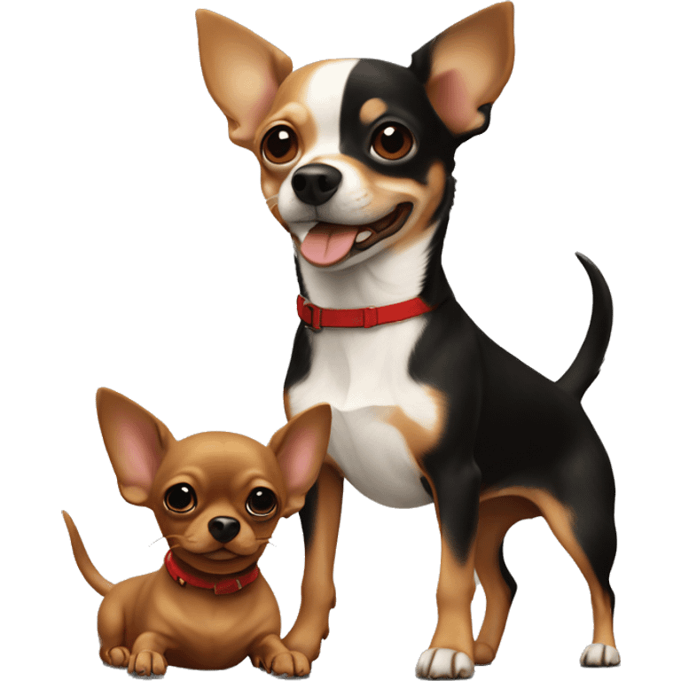 Brown Chihuahua standing on red dachshund standing on black lab emoji