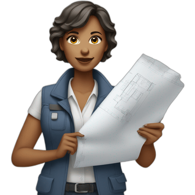 woman architect in vest holding blueprints emoji