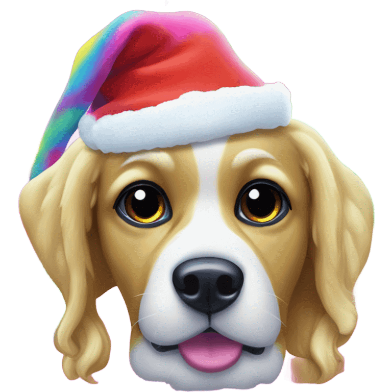 Lisa frank Christmas rainbow dog with Santa hat emoji